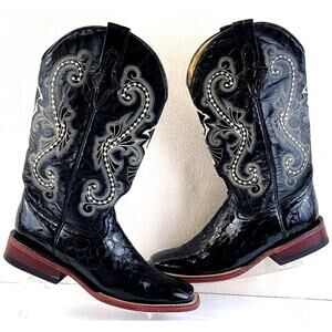 Ferrini Black Caiman Print Cowboy Boots Men’s 8 B Western